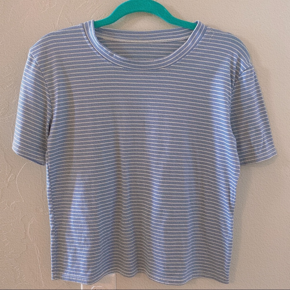 Blue crop top with white stripes